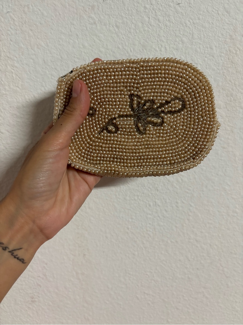 ✨ Vintage Beaded Pearl Clutch – Floral Design Evening Bag / Bridal ✨